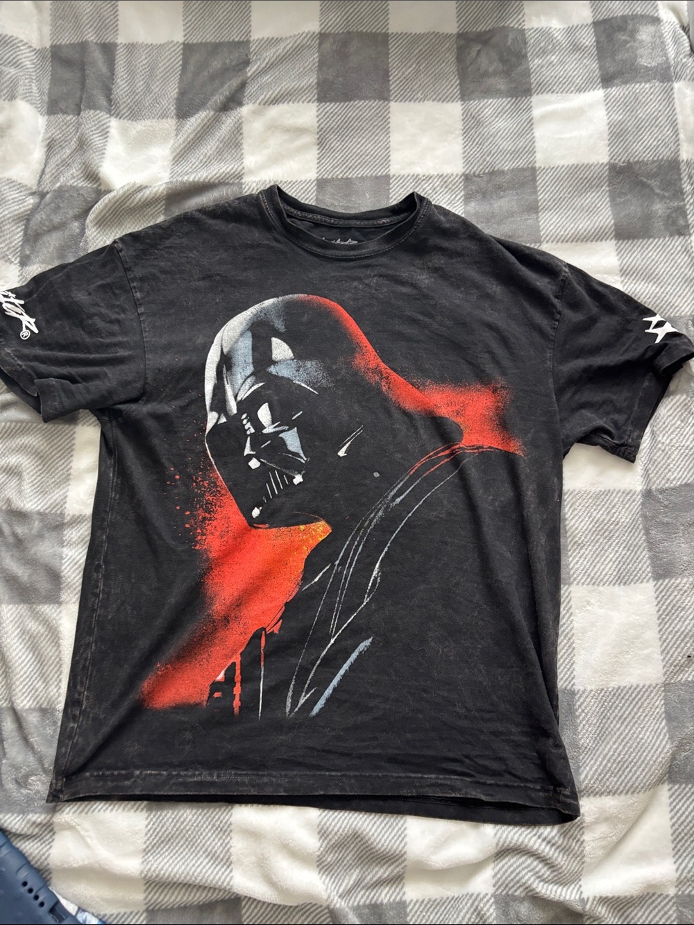 Black Box Fit longer Sleeve Tee with Red and White Darth Vader Graphic